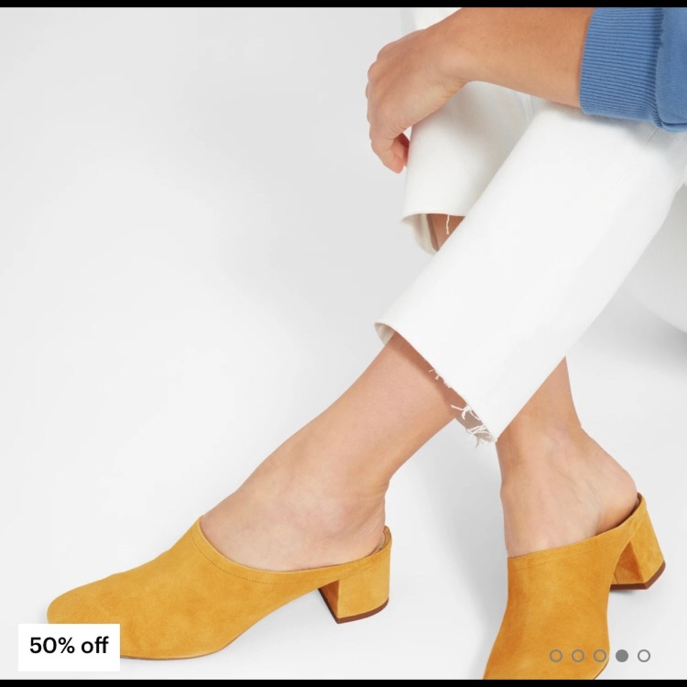Everlane "The Day Heel Mule " Suede Mustard Slip On Clog  Block Heel Size 8